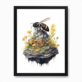 Black Resin Bee Beehive Watercolour Illustration 1 Art Print