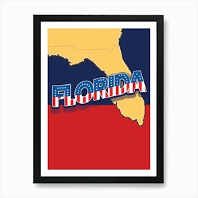 Florida Map 1950s Vacation Art Print