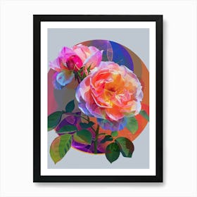 English Roses Circle Painting Abstract 4 Art Print