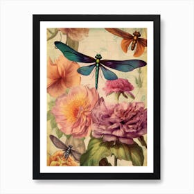 Dragonfly Vintage Pastel 3 Art Print