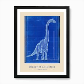 Brachiosaurus Dinosaur Blue Print Sketch 3 Poster Art Print