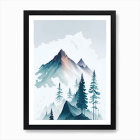 Mountain And Forest In Minimalist Watercolor Vertical Composition 304 Art Print