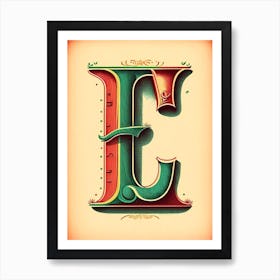 E, Letter, Alphabet Vintage Sketch 1 Art Print