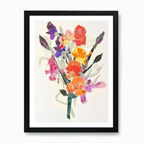 Celosia 1 Collage Flower Bouquet Art Print