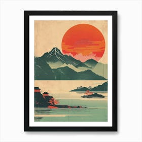 Japan Mountain Skyline Mid Century Modern Art Print
