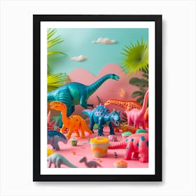 Pastel Toy Dinosaur Party 3 Art Print