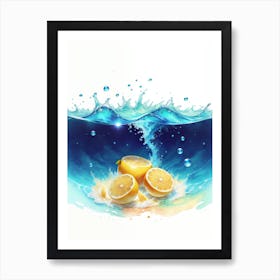 Water Splashing Lemons Art Print