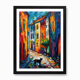 Painting Of Prague With A Cat In The Style Of Fauvism 3 Art Print