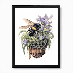 Violet Carpenter Bee Beehive Watercolour Illustration 4 Art Print