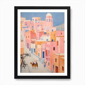 Santorini Greece 1 Vintage Pink Travel Illustration Art Print