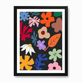 Flowers On Black Background Art Print