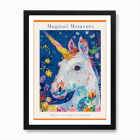 Unicorn Painted Portrait Floral Rainbow 2 Poster Art Print