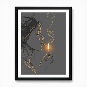 Girl Lights A Cigarette Art Print