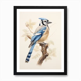 Vintage Bird Drawing Bluejay Art Print