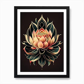 Lotus Flower, Buddhist Symbol Retro Illustration 1 Art Print