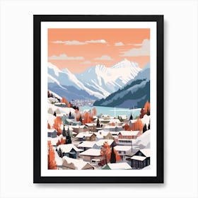 Vintage Winter Travel Illustration Queenstown New Zealand 2 Art Print