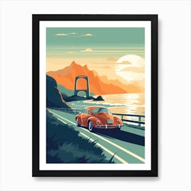 A Volkswagen Beetle In The Pacific Coast Highway Car Illustration 2 Art Print