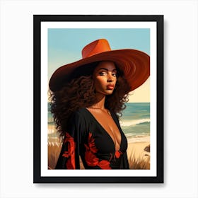 Illustration of an African American woman at the beach 100 Art Print