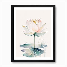 Blooming Lotus Flower In Pond Minimal Watercolour 4 Art Print