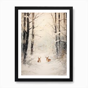 Winter Watercolour Rabbit 1 Art Print