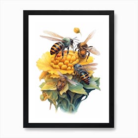 Sweat Bee Mimic Bee Beehive Watercolour Illustration 3 Art Print