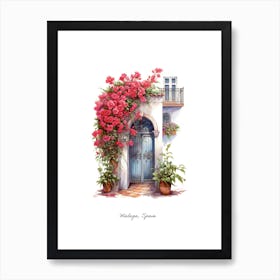 Malaga, Spain   Mediterranean Doors Watercolour Painting 2 Poster Art Print