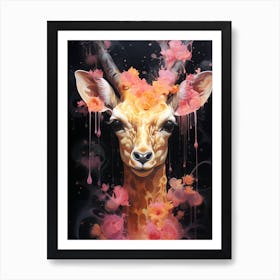 Giraffe With Flowers Art Print