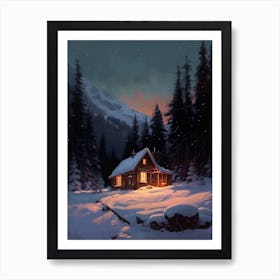 Winter Cabin Painting 3 Art Print