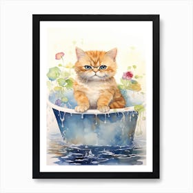 Exotic Shorthair Cat In Bathtub Bathroom 3 Art Print