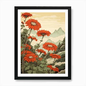 Kiku Chrysanthemum Japanese Botanical Illustration Art Print