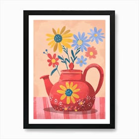 Red Teapot With Flowers 1 Art Print