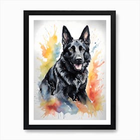 Black German Shepherd Watercolor Art Print