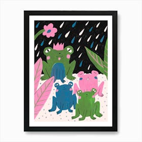 Frogs In The Rain Art Print