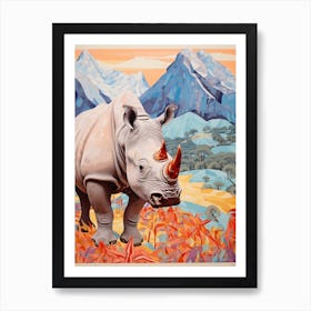 Rhino With Flowers & Plants 10 Art Print