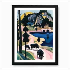 Cows On The Road Art Print