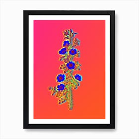 Neon Scotch Rose Bloom Botanical in Hot Pink and Electric Blue n.0363 Art Print