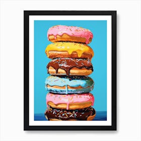 Stack Of Donuts Blue Background 4 Art Print