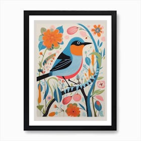 Colourful Scandi Bird European Robin 2 Art Print