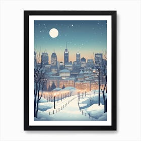 Winter Travel Night Illustration Montreal Canada 3 Art Print