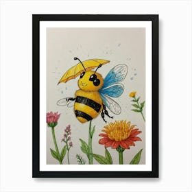 Bee With Umbrella 2 Art Print