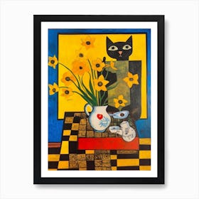Daffodils With A Cat 1 Surreal Joan Miro Style  Art Print