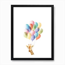 Watercolour Giraffe with Balloons for Nursery Art Print