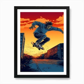 Skateboarding In Malmö, Sweden Comic Style 1 Art Print