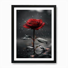 Red Rose In The Rain 1 Art Print