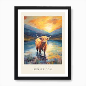 Sunset Brushstroke Impressionsim Style Painting Of A Highland Cow 2 Art Print
