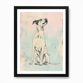 Pastel Dog Watercolour Line Portrait Art Print