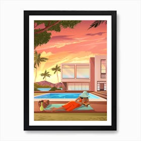 Woman Relaxing By The Pool Art Print