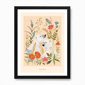 Folksy Floral Animal Drawing Polar Bear 3 Poster Art Print