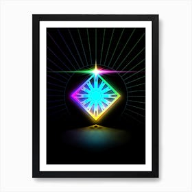 Neon Geometric Glyph in Candy Blue and Pink with Rainbow Sparkle on Black n.0256 Art Print