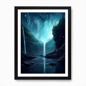 Waterfall In The Night Art Print